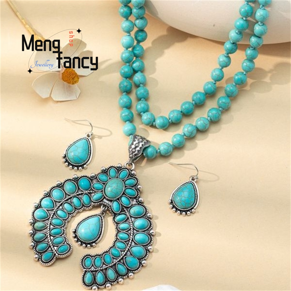 Layered Necklace Set - Pendientes de flores retro de tres